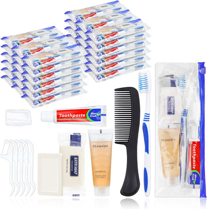 Pack of 25 Hygiene Kit, Hygiene Kit Bulk, Individually Packed, Travel Hygiene Kit with Toothbrush, Toothpaste, Comb, Shampoo, Soap and Floss Picks, Home, Suitable for Hotel, Camping, Travel