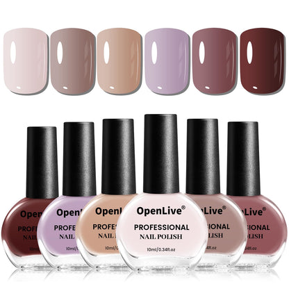 10ml Nude Pink Nail Polish Set 6 Colors Brown Red Purple All Seasons Neutral Color Quick Dry Nail Polish Set for Women Salon DIY Nail Art