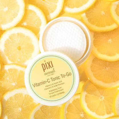 Pixi Vitamin-C Tonic to-Go, Brightening & Toning, Containing Vitamin-C & Probiotics, Boosting Skin Luminosity, Alcohol-Free Daily Balancing Toner Pads On The Go, 60 Pads