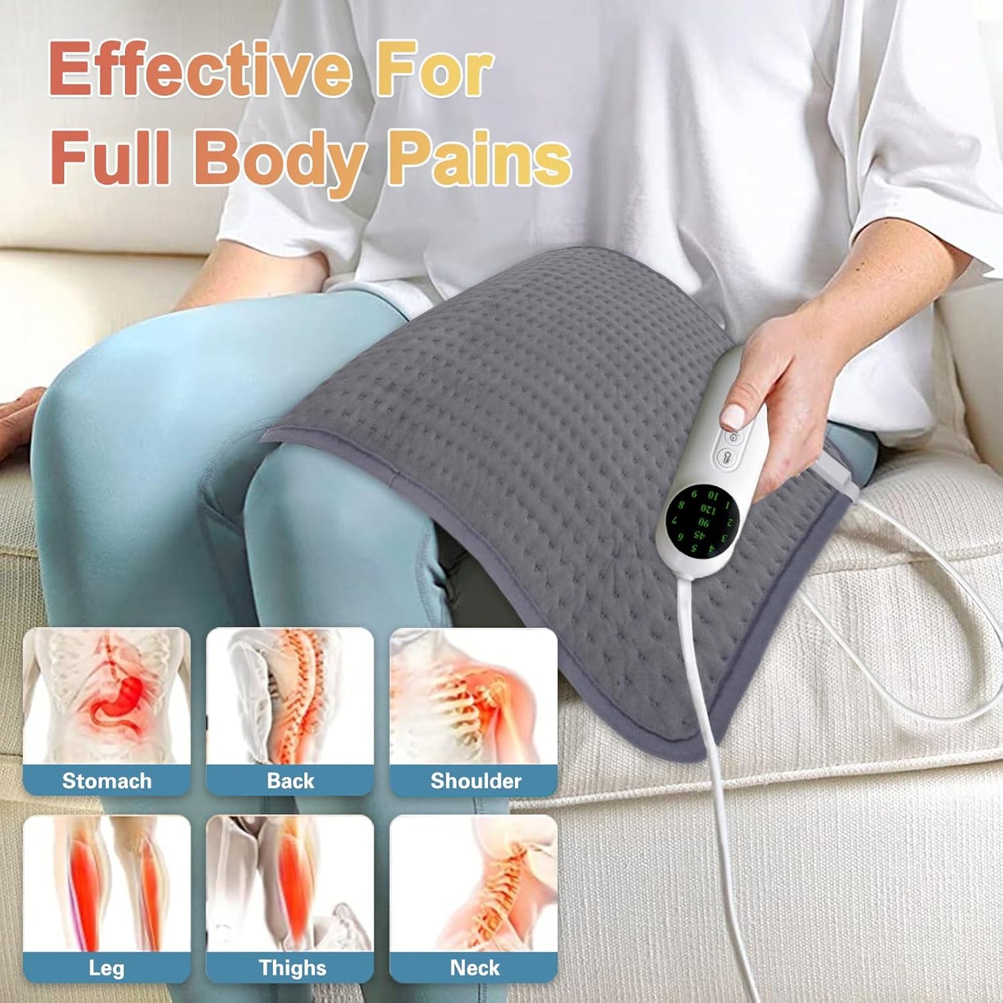Heating Pad, Electric Heating Pad 24"X12" for Back Neck Shoulder Belly Heating Technology, Ultra-Soft Moist & Dry Therapy Heat Pad with 10 Temperature Settings 3 Timer, Automatic Switch-Off, Grey