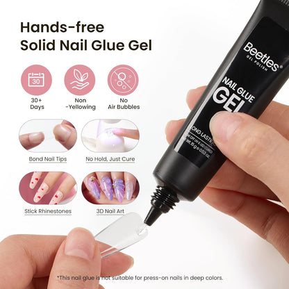 Beetles Gel Nail Kit Long Coffin with Nail Dehydrator and Primer, 576Pcs Half Matte Etch-X Gel Nail Tips Solid Nail Glue Mini Nail Lamp Acrylic Nail Tips Easy DIY Nail Extension Set Gift for Women