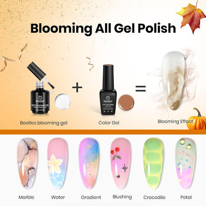 Beetles Blooming Gel 15ml Clear Uv Led Blossom Fall Halloween Nails Gel Polish for Spreading Effect Marble Natural Stone Watercolor Floral Print Soak off Diy Nail Art Design Manicure Gift for Women