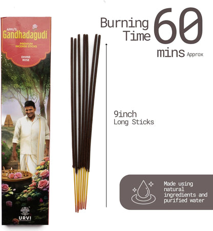 APPU'S Gandhadagudi Divine Rose Incense Sticks – 100g | Handmade, Toxin-Free, Long-Lasting Fragrance | Natural Resin Aroma for Meditation, Yoga & Home Use