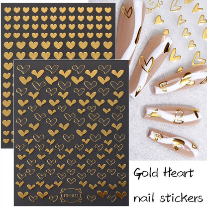 6 Sheets 3D Metallic Heart Nail Art Stickers Self-Adhesive Valentine's Day Nail Stickers Gold Silver Design Heart Charms for Acrylic Nails Tips Love Nail Decals for Women Valentines Nails Decoration