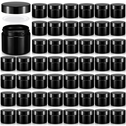 Domensi 48 Pcs 2 oz Glass Jars with Lids Travel Size Round Leakproof Empty Cosmetic Jars with Inner Liners Lid for Storing Makeup Lotions Face Cream Ointments Candle DIY Making (Black)