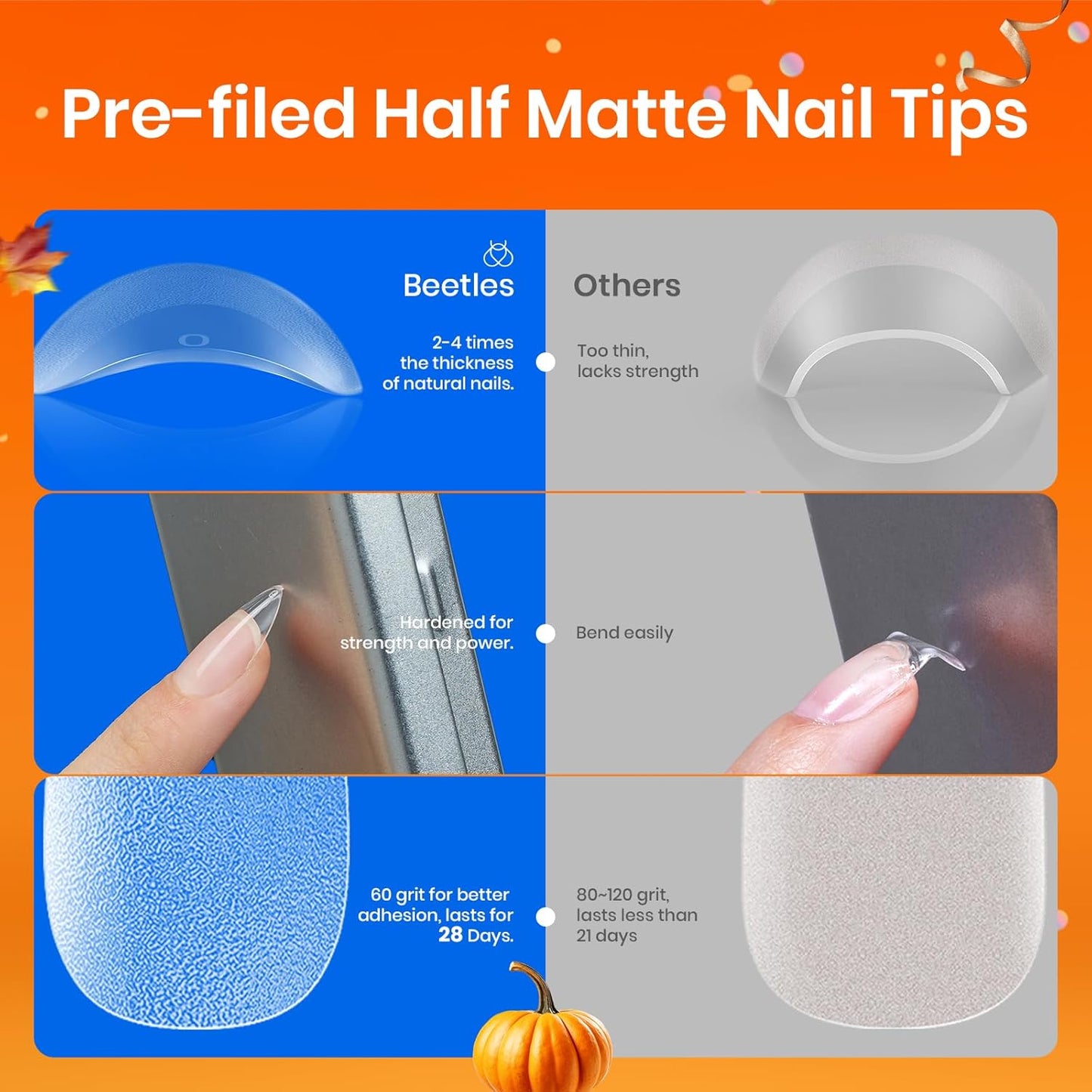 Beetles Gel Nail Extension Kit Almond Shape, Easy 9 in 1 Glue Uv Led Set Etch X Nail Tips Short Almond Half Matte Tips, Gift for Women & Girls, 504 pcs