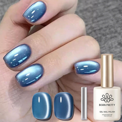 Born Pretty Cat Magnetic Eye Gel Nail Polish,Dark Blue Lover Jelly Glass Magnetic Gel Polish Glitter Soak Off Nail Art Salon Manicure Home Gift 15ml