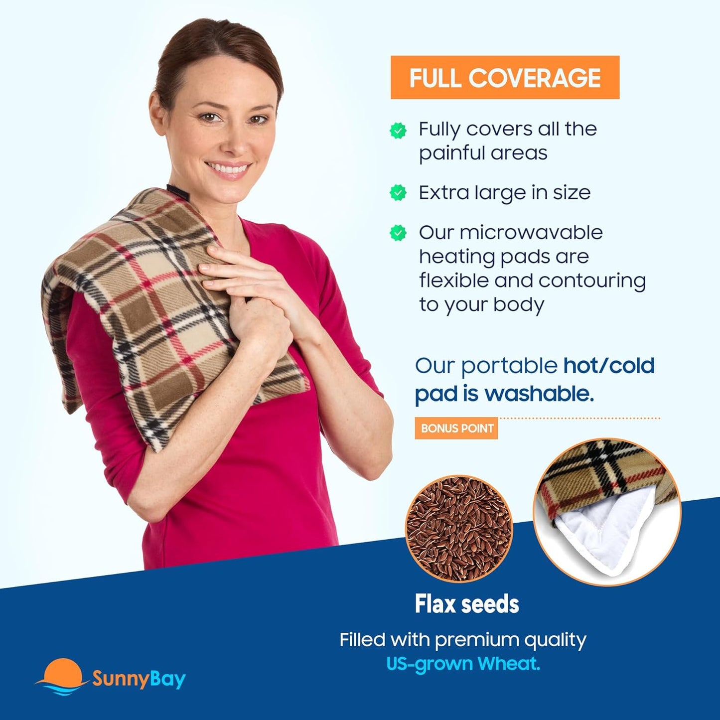 SunnyBay Extra Large Microwave Heating Pad, Microwavable Heavy Weighted Full Body Moist Hot Pack and Washable Fleece Cover, 10x24 Inches, 2.8 lbs (London)