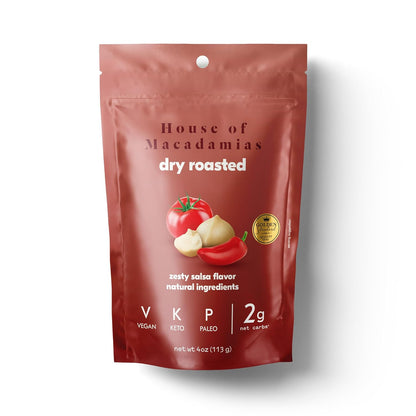 House of Macadamias Premium Seasoned Macadamia Nuts, Zesty Salsa, Zero Sugar, Bulk Nuts, Keto, Vegan, Paleo, All Natural, Dairy Free, Healthy Snack, 6 x 4oz