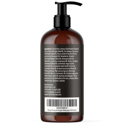 Ylang Ylang + Ginger Lymphatic Drainage Massage Oil – with Collagen & Stem Cells for Circulation, Detox & Cellulite Removal – Body Oil for Muscle Relief, Skin Firming & Relaxation – 8oz by M3 Naturals