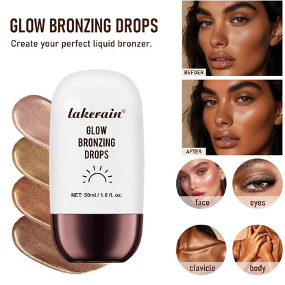 Bronzing Drops For Face, Liquid Bronzer Glow Drops, Face Body Shimmer Glow Illuminator, Nourishing Skincare Bronzer Shimmer Oil, Waterproof Moisturizing Body Highlighter(02 Bronze Glow)