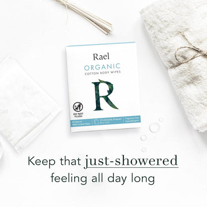 Rael Organic Cotton Wipes - Body Cloth, Individually Wrapped, All Skin Types, Vegan, Cruelty-Free, Unscented (10 Count, Pack of 2)