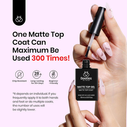 Beetles 15 ml Matte Gel Top Coat, Chrome Proof Matte Top Coat Gel Nail Polish No Wipe Low‑Odor Compatible with UV/LED Lamps Long Lasting 21 Days+ Finish Diy at Home