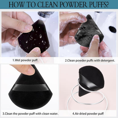 Pimoys 6 Pieces Powder Puff Face Triangle Makeup Puff for Loose Powder Setting Powder Soft Foundation Sponge Makeup Blender Sponge Beauty Makeup Tool, Black and Peacock Blue