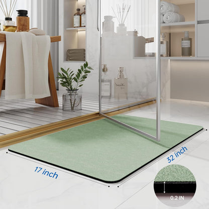 Bath Mat Rugs 32x17 - Diatomaceous Earth Bath Mats Quick Dry Absorbing Bathroom Rugs Rubber Non Slip Thin Bathroom Mat Fit Under Door, Bath Mat for Bathroom Floor, Tub and Shower, Sink, Sage Green