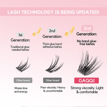 GAQQI Self Adhesive Eyelash Clusters, Natural Look No Glue Lashes 10-16mm, No Band Self Adhesive Lash Clusters 100pcs, Press On Lashes Invisible Band, With Lash Tweezer (LACE)