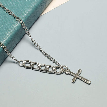 Vintage Cross Necklace Creative Chunky Cuban Chain Tiny Cross Pendant Choker Clavicle Chain Necklace Jewelry for Women and Girls