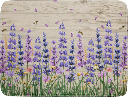 Lavender Floral Dish Drying Mat 18x24 inch Spring Summer Flower Decorative Fast Dry Dishes Drainer Mats Reversible Washable Dish Rack Pad