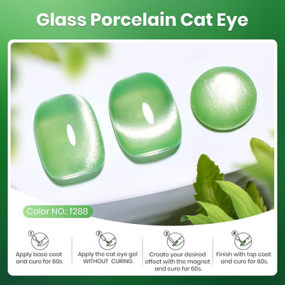 Beetles Green Cat Eye Gel Polish, 15ML Light Green Glass Cat Eye Glitter Gel Polish with Magnet Shimmer Translucent Sheer Color Soak Off UV Lunar Gleam Series French Nail Art Gift for Women