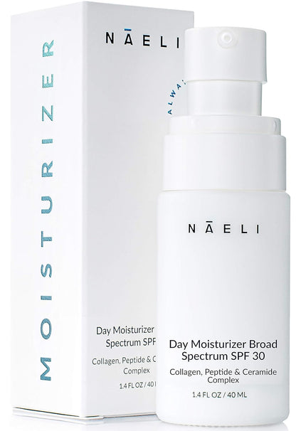 NAELI Face Moisturizer with SPF 30, Anti Aging Collagen & Peptide Cream, Reduces Wrinkles - Lightweight Skin Hydration with Hyaluronic Acid, Paraben Free & Non-Comedogenic Sunscreen, 1.4 oz