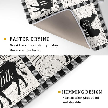 Farmhouse Animal Dish Drying Mat Buffalo Plaid Drainer Rack Mats Fast Dry Absorbent Kitchen Countertop Protector Dishes Pad 18x24 Inch