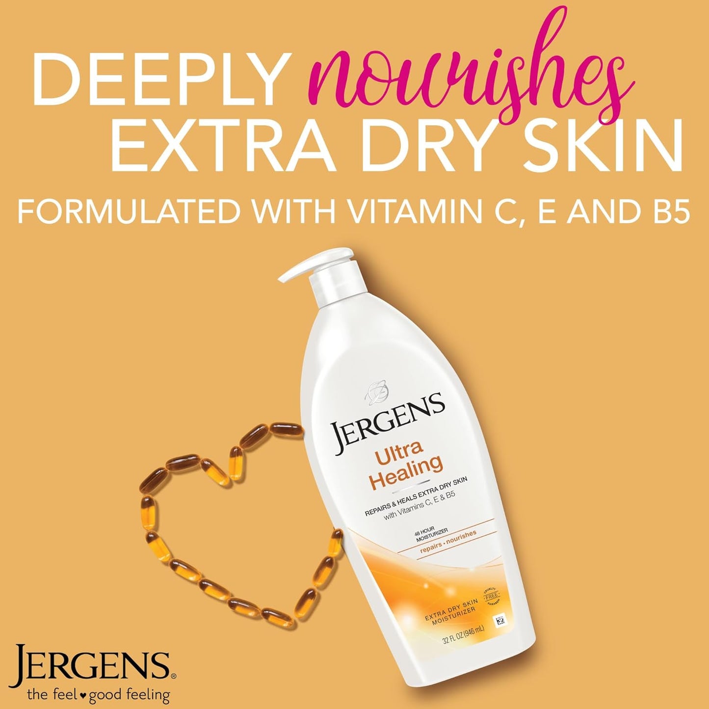Jergens Ultra Healing Dry Skin Lotion, Hand and Body Moisturizer for Quick Absorption into Extra Dry Skin with Hydralucence Blend, Vitamins C, E and B5, White, 32oz