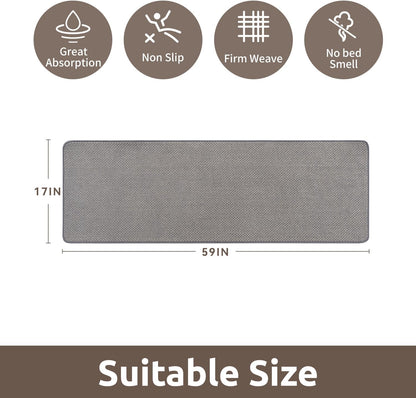 AMOAMI Chenille Bath Mat Super Absorbent Bathroom Mat Quick Dry Low Pile Bath Mats for Bathroom Washable Rubber Backed Bathroom Runners Fit Under Door, Front of Bathtub, Sink, LIGHTGREY&Beige 17"x59"