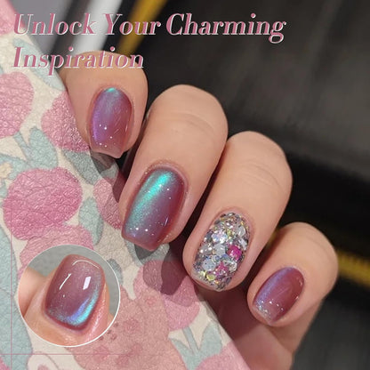 Born Pretty Cat Magnetic Eye Gel Nail Polish Rainbow Aurora Cat Magnetic Gel Polish Pink Green Blue Yellow Glitter Holographic Cat Magnetic Eye Gel Manicure Nail Art DIY, Firefly Aurora Series 6PCS