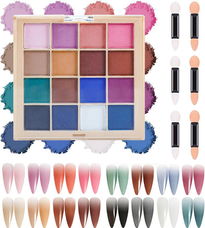 16 Colors Nail Pigment Powder Palette, Solid Pigment Powder for Nails Set Colored Nail Powder Pigmentos para Uñas, Nail Art Palette Manicure DIY Accessories