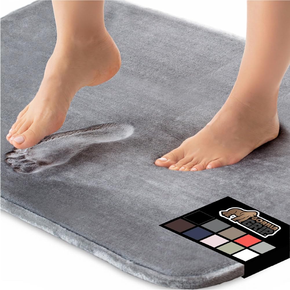 GORILLA GRIP Memory Foam Bath Rugs, Soft Absorbent Velvet Bathroom Mats, Durable Dots on Underside, Machine Washable Bathmat, Carpet Rug Room Decor for Shower Floor, 24x17 Mat, Graphite Gray