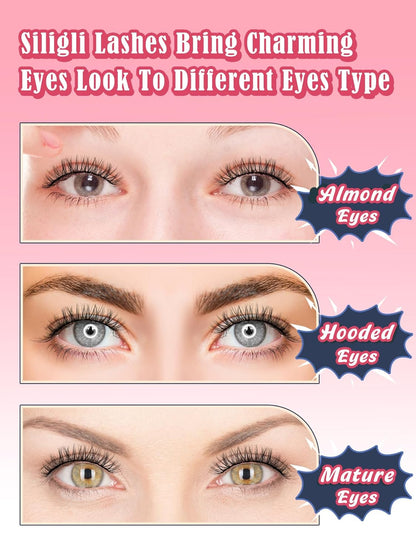 Lashes Natural Wispy Eyelashes 15mm Strip Lashes Pack False Eyelashes 0.1MM Thin Band C Curl Eye Lashes 3D Volume False Eyelashes Siligli Lashes 7 Pair