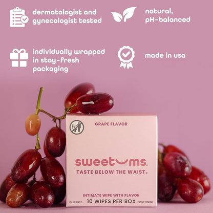 Feminine Wipes For Women, Individually Wrapped - pH Balanced Flavored Intimate Wipes - Grape, Pack of 10