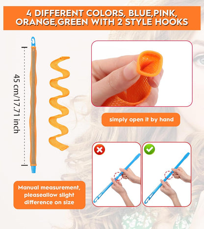 42 Pieces Heatless Waves Hair Curler, No Heat Damage Wavy Hair Curlers with 2 Sets of Styling Hooks, Heatless Curls for Women Girls Long Medium Short Hair (4 Colors,45cm/ 17.7")