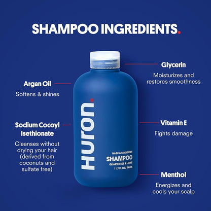 Huron Shower Kit - Shampoo, Conditioner, & Body Wash For Men - Citrus + Eucalyptus Scent - Hydrating & Nourishing Men's Shampoo & Conditioner