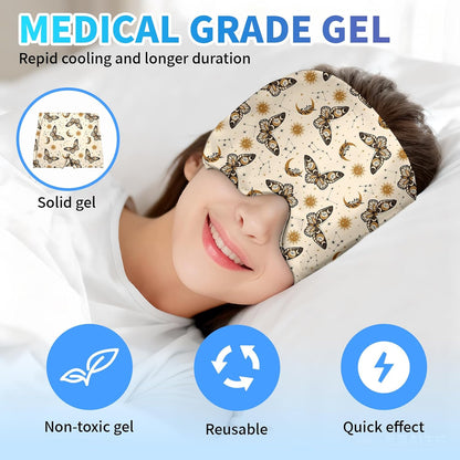 Migraine Relief Cap,Headache Relieve Cap,Beige Boho Butterfly Reusable Gel Ice Head Wrap Cap for Tension,Stress,Hangover & Puffy Eyes.
