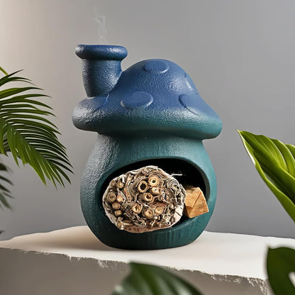 Mushroom Incense Holder, Ceramic Palo Santo Holder Burner & Sage Holder - Mini Tabletop Chiminea Burner Tray with Ash Catcher, Cute Mushroom Decorations for Spiritual Meditation & Yoga