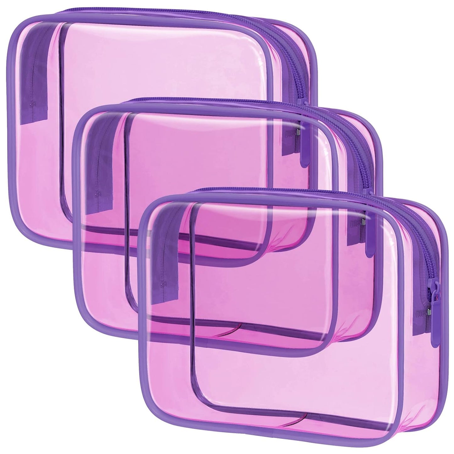 PACKISM TSA Approved Toiletry Bag - 3 Pack Quart-sized Clear Toiletry Bag with Zipper, Clear Makeup Bags Fit Travel Size Toiletries, Carry-onTravel Bags, Light Pinkish Purple