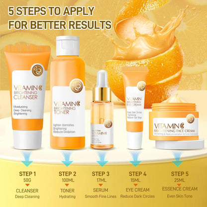 Skin Care Set, Vitamin C Skin Care Sets & Kits, Skin Care for Teenage Girls Gift Set with Cleanser, Toner, Serum, Eye Cream, Facial Cream, Facial Skin Care Sets & Kits for Teenage Girls Women