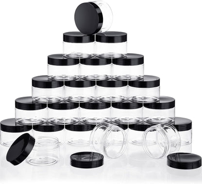 24 Pieces Empty Clear Plastic Jars with Lids Round Storage Containers Wide-Mouth for Beauty Product Cosmetic Cream Lotion Liquid Butter Craft and Food (Black Lid, 8 oz)