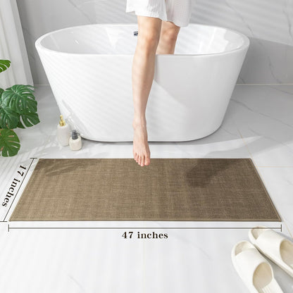 chakme Bathroom Rugs 47x17, Ultra Thin Non Slip Bath Mat Runner Quick Dry Absorbent Bath Mat for Bathroom Floor, (Dark Beige, 47"x17")