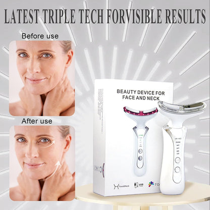 2025 New 7 in 1 Face Massager Tool, Red Light Therapy for Face and Neck, Portable Face Lift Device, Neck Massager for Double Chin Reducer