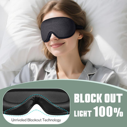 Sleep Mask for Side Sleeper Men Women | Zero Eye Pressure 3D, Light Blocking Design, Soft Breathable Eye Shade Cover for Travel, Black