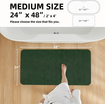 Bathroom Mat Quick Dry, Bathroom Rugs Non Slip Washable Thin Absorbent Bath Mat Fits Under Door Bathroom Floor Mat Perfect for Bath, Shower, or Sink 24"x48" Dark Green