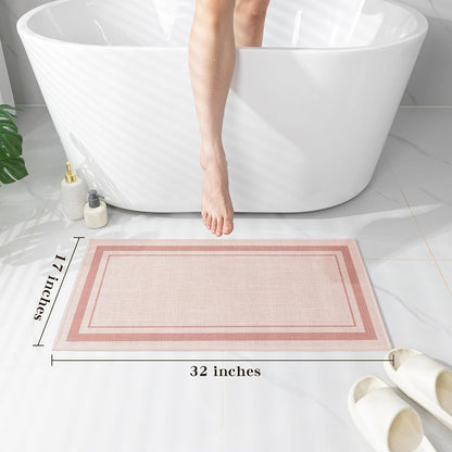 chakme Bathroom Rugs Mat 32x17, Ultra Thin Non Slip Bath Mat Quick Dry Absorbent Bath Mat for Bathroom Floor, (Light Pink, 32"x17")