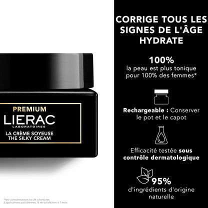 Lierac The Silky Face Cream - Age Defying, Wrinkle-Minimizing Face Moisturizer Cream for Woman, Fine Lines, Hydrating, Tightens & Smooths Skin with Niacinamide & Hyaluronic Acid, Sensitive Skin - 50ml