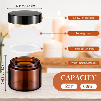 Domensi 32 Pcs 2 oz Glass Jars with Lids Travel Size Round Leakproof Empty Cosmetic Jars with Inner Liners Lid for Storing Makeup Lotions Face Cream Ointments Candle DIY Making (Amber)