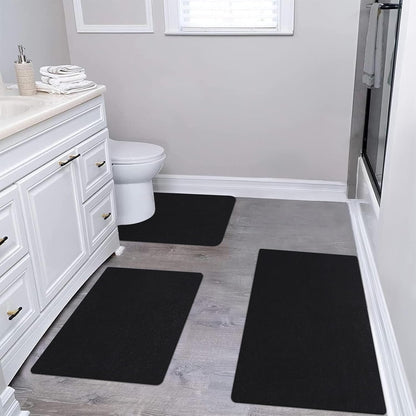 Diatomaceous earth bath mat Bathroom Rugs Sets 3 Piece Super Absorbent Quick Dry Bath Mats, Rubber Non Slip Shower Mat and Toilet Mat U Shape, Shower Rug for in Front of Bathtub Shower, Black