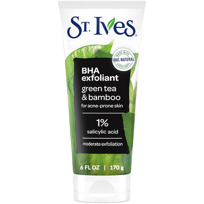St. Ives Blackhead Clearing Face Scrub, Clears Blackheads & Unclogs Pores, Green Tea & Bamboo, Salicylic Acid Acne Treatment Facial Scrub, Moderate Exfoliator Skin Care with Natural Exfoliants 6 oz