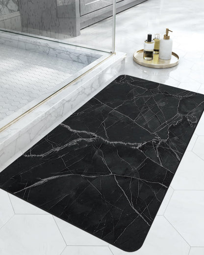 DEXI Bath Mat 17x32, Non Slip Quick Dry Rugs, Super Absorbent Ultra Thin Marble Bathmat, Washable Rubber Mats for Shower Floor, in Front of Bathtub, Sink, Bathroom Accessories Decor, Black