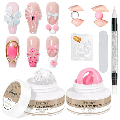 3d Sculpting Gel for Nail Art, Solid Builder Gel for Nails Non-Stick Hand for Modeling Sculpture Nail Extension UV/LED Manicure DIY At Home Clear Pink 2PCS